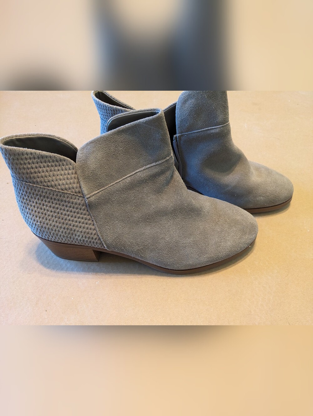 A MTL (Reitmans) Suede Low Heel Ankle Booties in Taupe